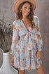 Lantern Sleeve Deep V Neck Knotted Tiered Mini Dress